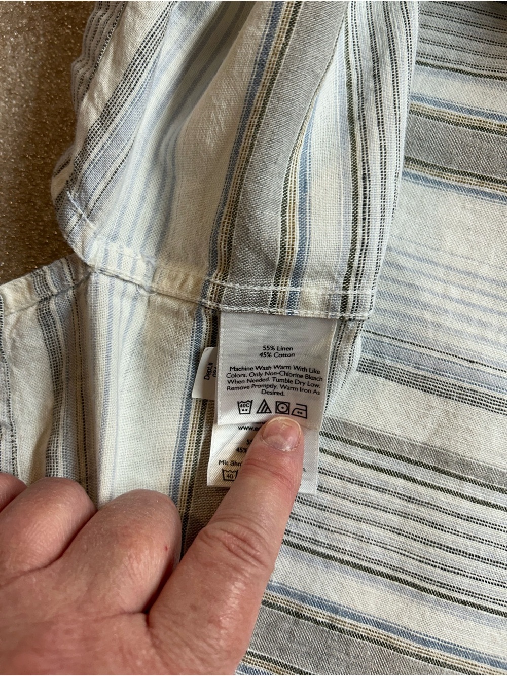 Eddie Bauer Blue & Black Striped SS Button-Down Shirt, XL, Linen/Cotton Blend - Picture 4 of 10